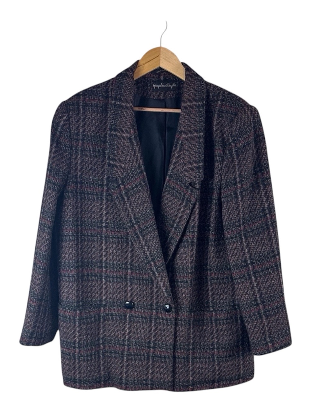 VTG Giorgio Sant’Angelo 100% Wool Blazer Jacket 16 Plaid Preppy 90s Grandpa Core
